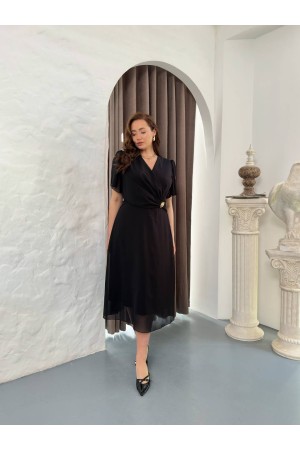SİYAH ELBİSE ŞİFON KUMAŞ ELBİSE