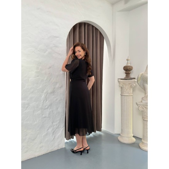 SİYAH ELBİSE ŞİFON KUMAŞ ELBİSE