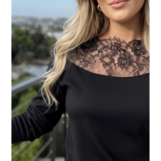 SİYAH BLUZ DANTEL YAKA 185769 185770