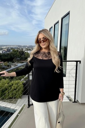 SİYAH BLUZ DANTEL YAKA 185767