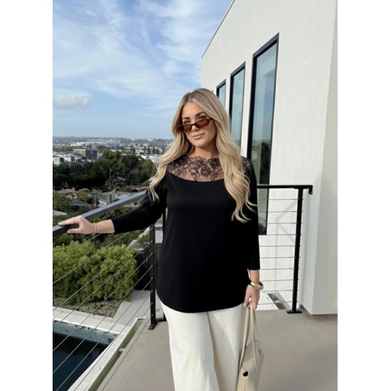 SİYAH BLUZ DANTEL YAKA 185767
