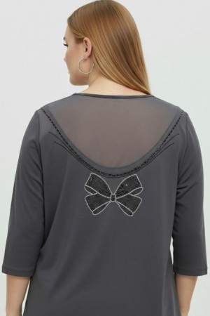 GRİ BLUZ DANTEL DETAY 185748