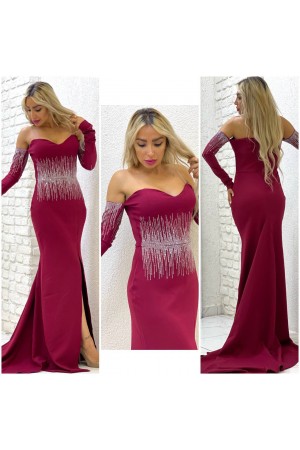 101318 burgundy Evening dress