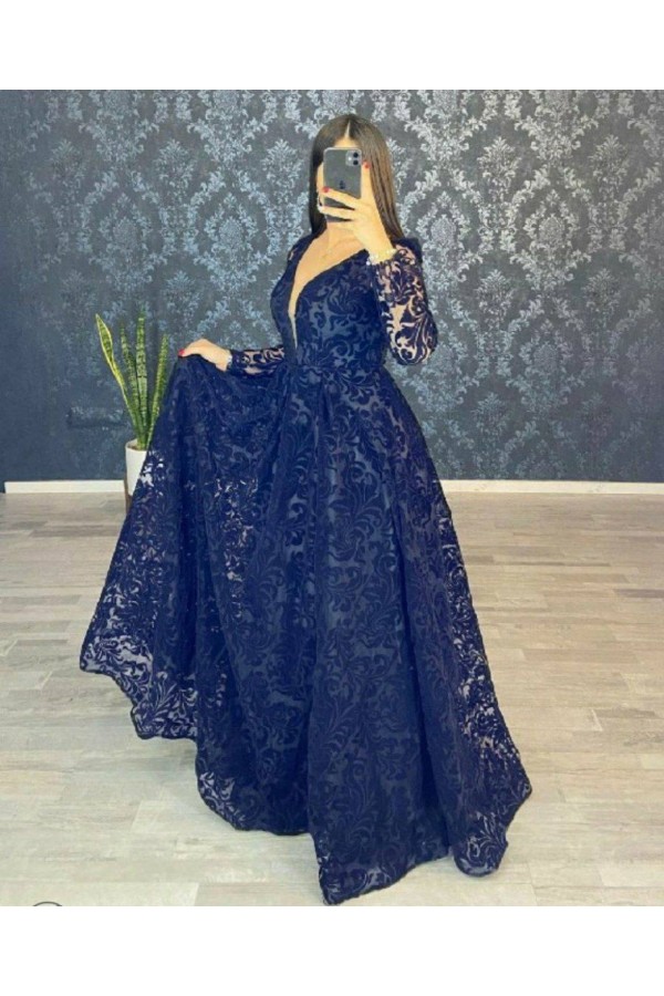 111330 темно-синий Вечернее платье