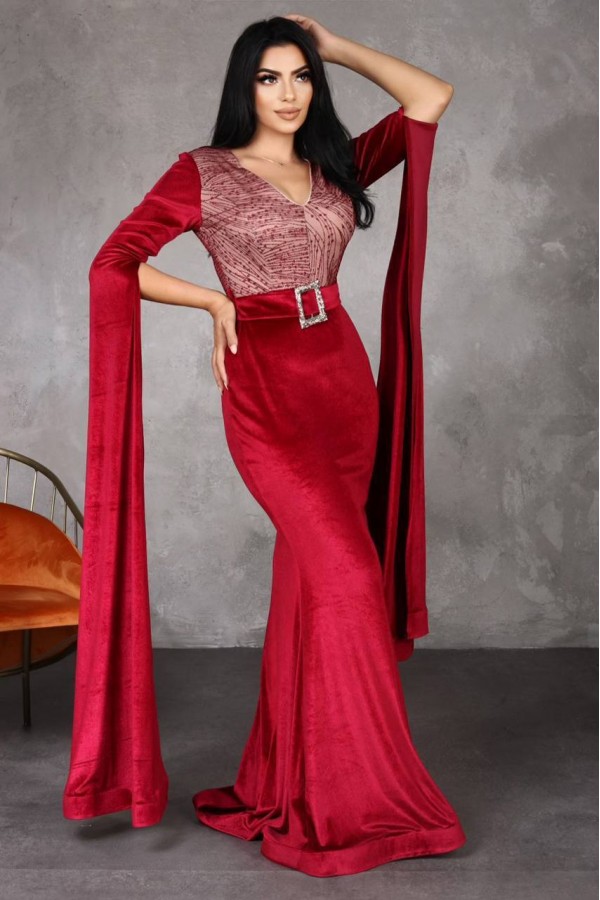 113201 burgundy Evening dress