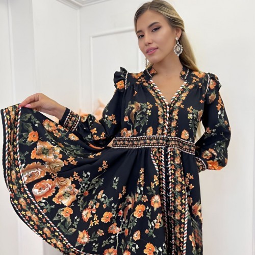 113498 TOPTAN DESENLİ ELBİSE toptan bayan giyim