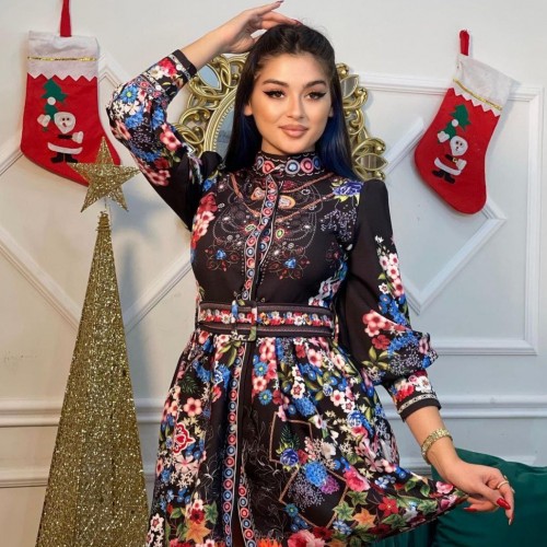 113503 TOPTAN DESENLİ ELBİSE toptan bayan giyim