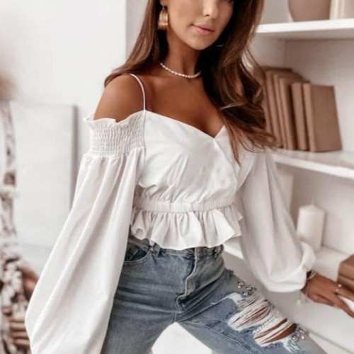 113508 TOPTAN BEYAZ BLUZ toptan bayan giyim