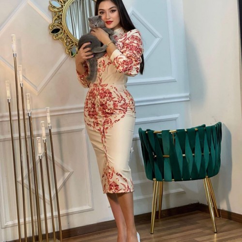 113591 TOPTAN EKRU ELBİSE toptan bayan giyim