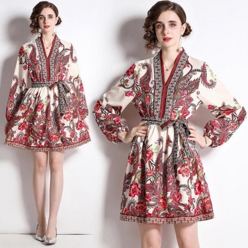 113642 TOPTAN DESENLİ ELBİSE toptan bayan giyim