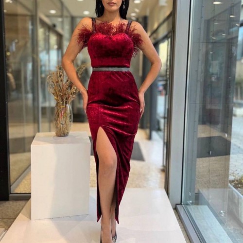 113681 TOPTAN BORDO ELBİSE toptan bayan giyim