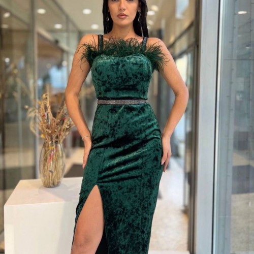 113682 TOPTAN YEŞİL ELBİSE toptan bayan giyim