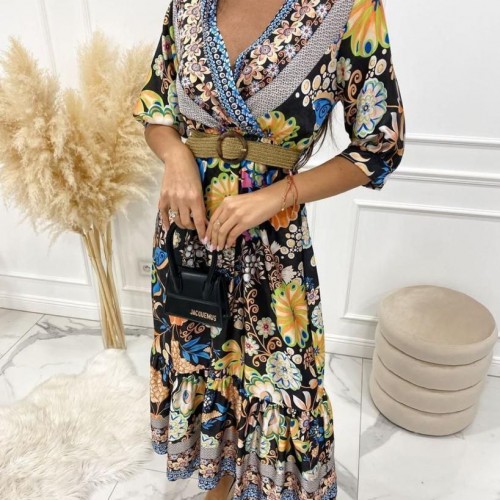 114044 TOPTAN DESENLİ ELBİSE toptan bayan giyim