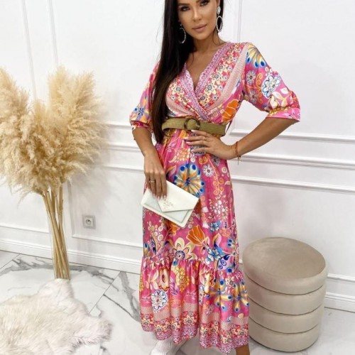 114046 TOPTAN DESENLİ ELBİSE toptan bayan giyim