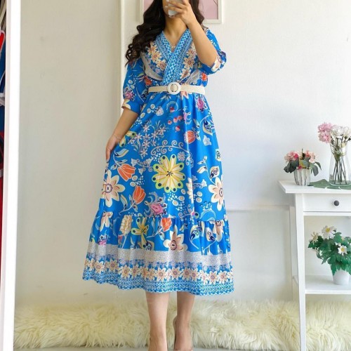 114047 TOPTAN DESENLİ ELBİSE toptan bayan giyim