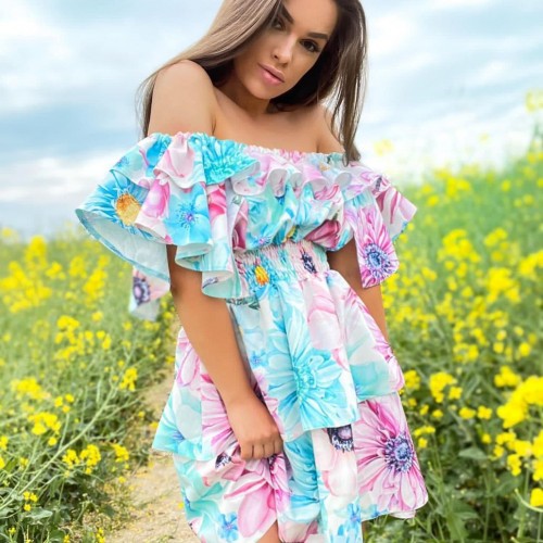 114049 TOPTAN DESENLİ ELBİSE toptan bayan giyim