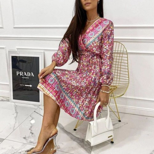 114061 TOPTAN DESENLİ ELBİSE toptan bayan giyim