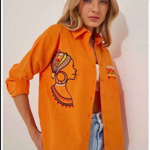 114173 TOPTAN ORANGE GÖMLEK toptan bayan giyim