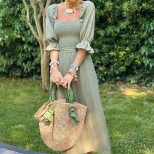 114603 TOPTAN HAKİ ELBİSE toptan bayan giyim