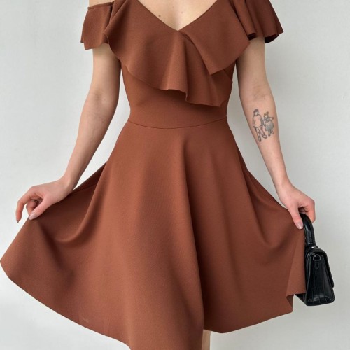 116145 TOPTAN KAHVE ELBİSE 116145 TOPTAN KAHVE ELBİSE toptan bayan giyim