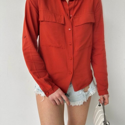 116213 TOPTAN KİREMİT GÖMLEK toptan bayan giyim