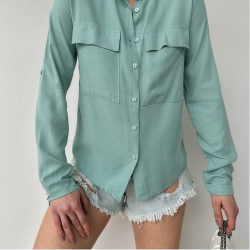 116217 TOPTAN SU YEŞİL GÖMLEK toptan bayan giyim