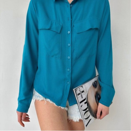 116218 TOPTAN MAVİ GÖMLEK toptan bayan giyim