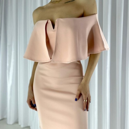 116237 TOPTAN PUDRA ELBİSE toptan bayan giyim