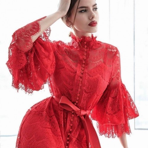 116446 TOPTAN KIRMIZI ELBİSE toptan bayan giyim