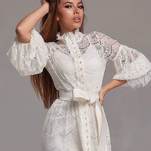 116447 TOPTAN BEYAZ ELBİSE toptan bayan giyim