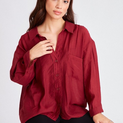 117049 TOPTAN BORDO GÖMLEK toptan bayan giyim