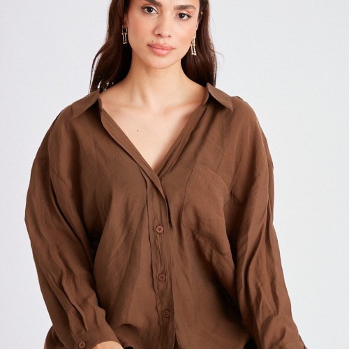 117050 TOPTAN KAHVE GÖMLEK toptan bayan giyim