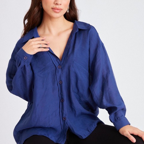 117055 TOPTAN LACİVERT GÖMLEK toptan bayan giyim