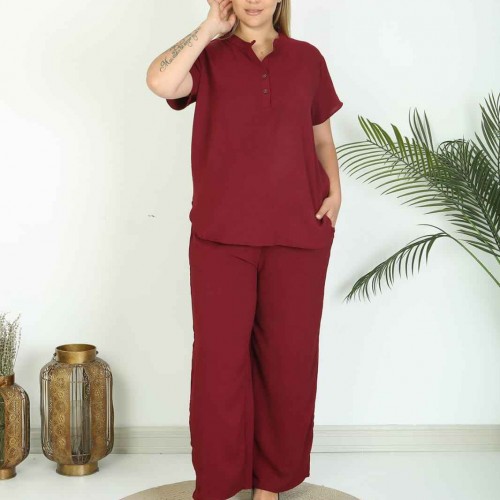 118283 TOPTAN BORDO PANTOLON TAKIM toptan bayan giyim