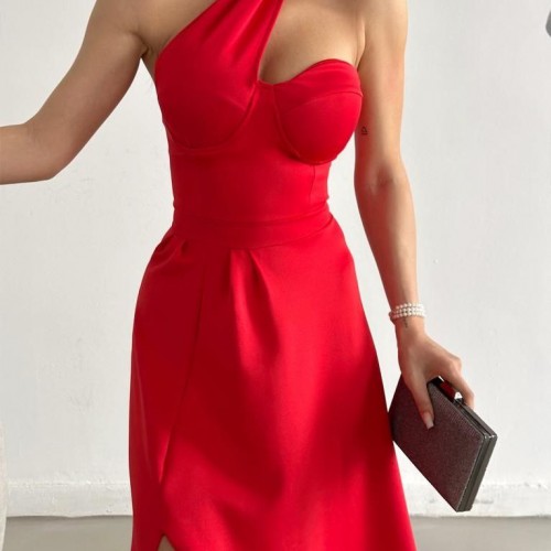 118716 TOPTAN KIRMIZI ABİYE toptan bayan giyim