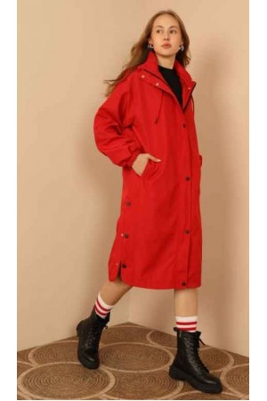 128399 red TRENCH COAT