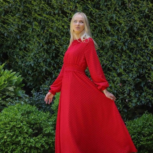 141666 TOPTAN KIRMIZI ELBİSE toptan bayan giyim