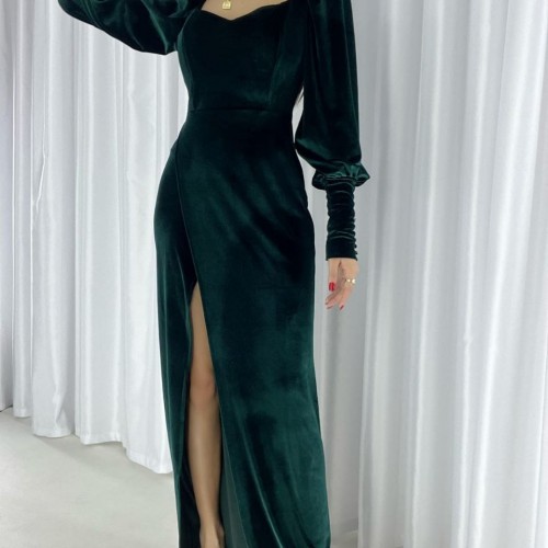 141734 TOPTAN ZÜMRÜT YEŞİL ELBİSE toptan bayan giyim