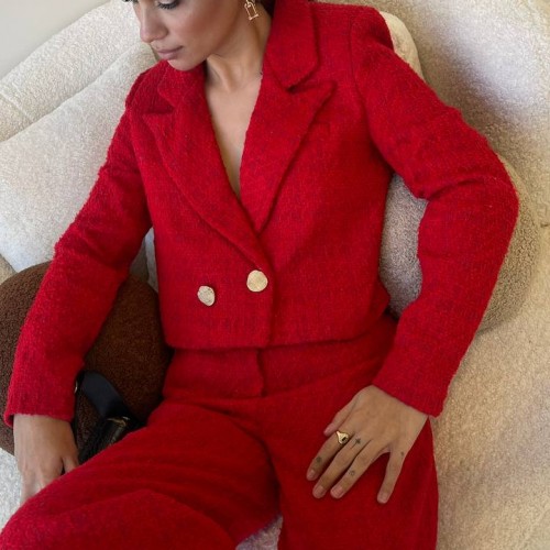 142006 TOPTAN KIRMIZI PANTOLON TAKIM toptan bayan giyim