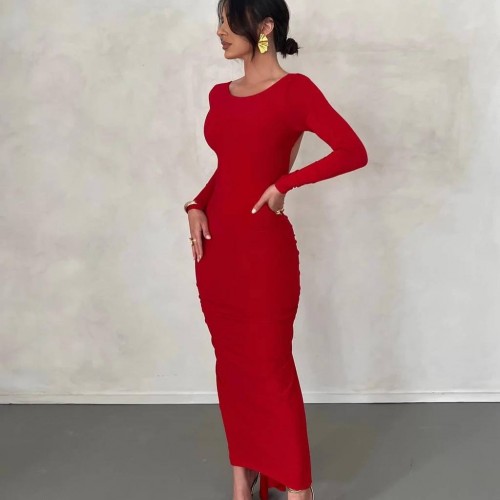 143129 TOPTAN KIRMIZI ELBİSE toptan bayan giyim