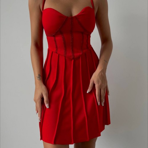 143134 TOPTAN KIRMIZI ELBİSE toptan bayan giyim