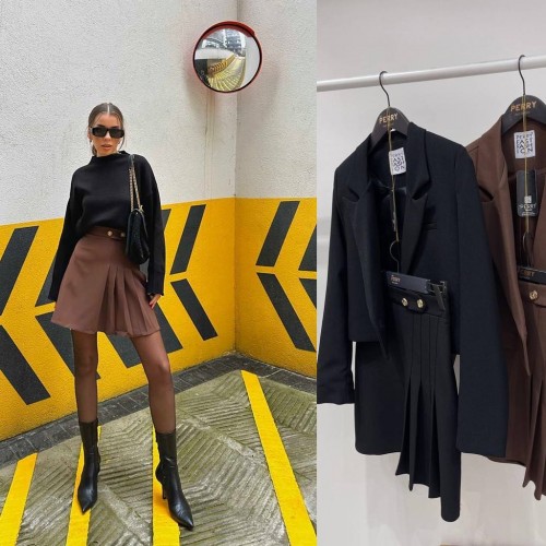 144072 TOPTAN SİYAH ETEK TAKIM toptan bayan giyim