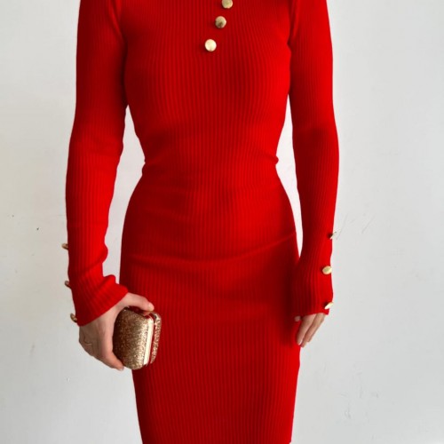 144743 TOPTAN KIRMIZI ELBİSE toptan bayan giyim