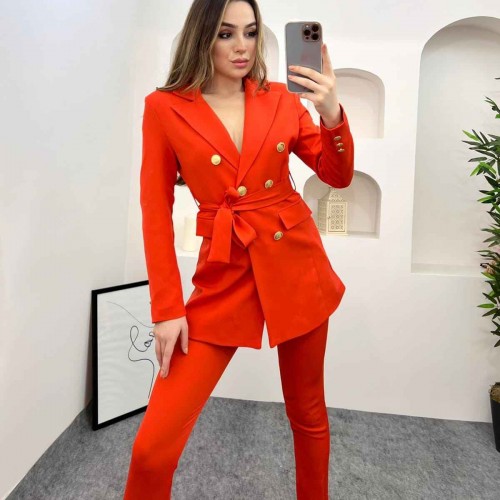 144773 TOPTAN TURUNCU PANTOLON TAKIM toptan bayan giyim