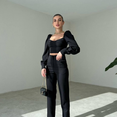 145145 TOPTAN SİYAH PANTOLON TAKIM 145145 TOPTAN SİYAH PANTOLON TAKIM toptan bayan giyim