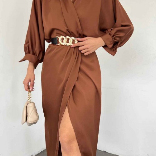 146648 TOPTAN KAHVE ELBİSE toptan bayan giyim