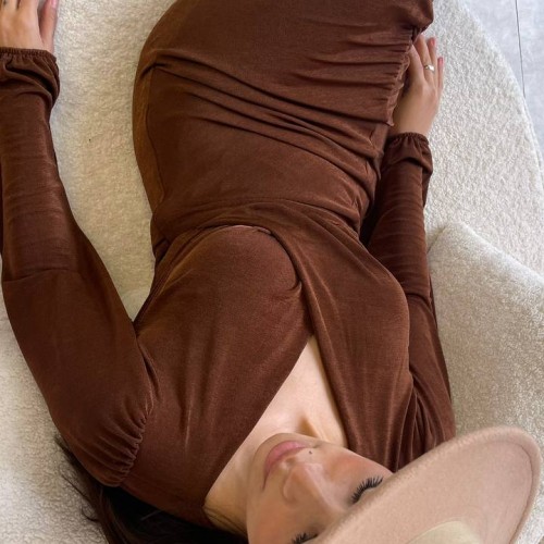 146729 TOPTAN KAHVE ELBİSE toptan bayan giyim