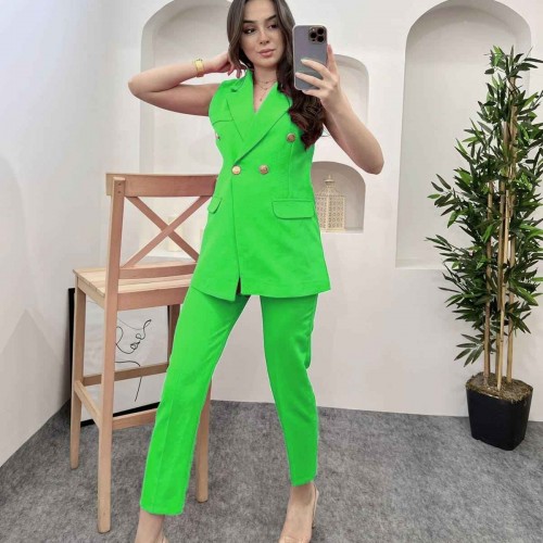 146870 TOPTAN YEŞİL PANTOLON TAKIM toptan bayan giyim