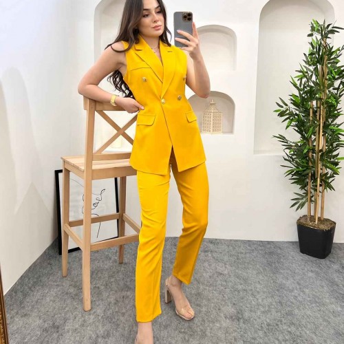 146876 TOPTAN SARI PANTOLON TAKIM toptan bayan giyim