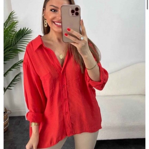 147071 TOPTAN KIRMIZI GÖMLEK toptan bayan giyim